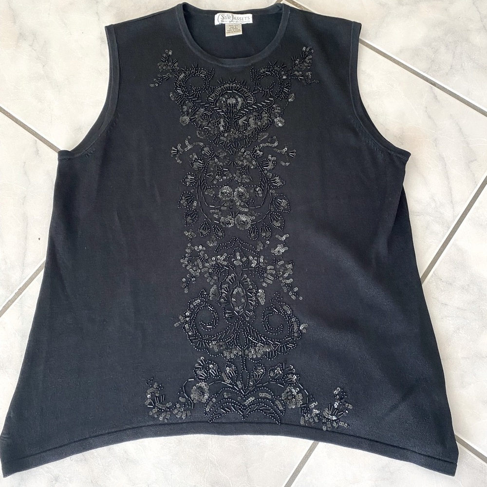 Diane Von Furstenberg black beaded silk sleeveless top